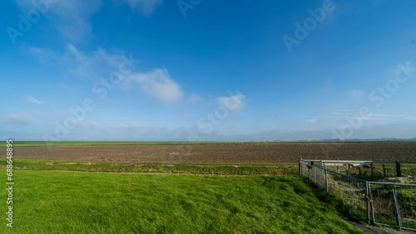 Fototapeta An agricultural field in Noardeast-Fryslân, Netherlands with geese.