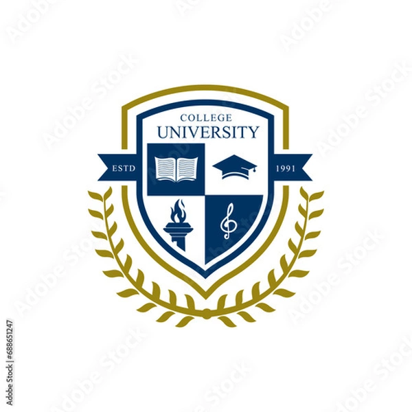 Fototapeta University college school badge logo design vector image. Education badge logo design. University high school emblem
