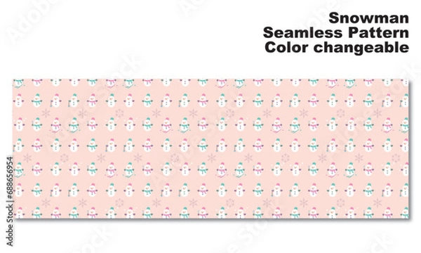 Obraz 雪だるまと雪の結晶をモチーフにした背景パターン、シームレス、グラフィック素材、ベクター