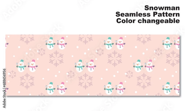 Obraz 雪だるまと雪の結晶をモチーフにした背景パターン、シームレス、グラフィック素材、ベクター