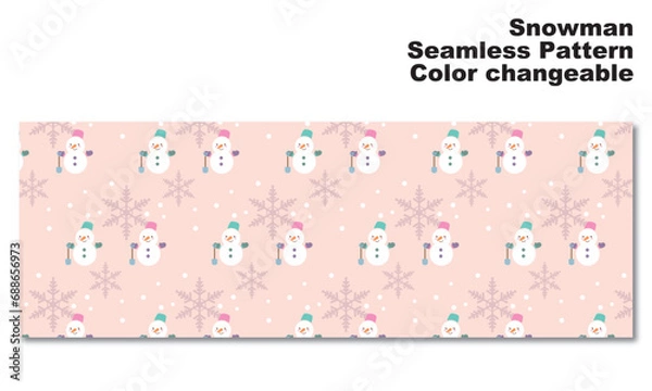 Obraz 雪だるまと雪の結晶をモチーフにした背景パターン、シームレス、グラフィック素材、ベクター