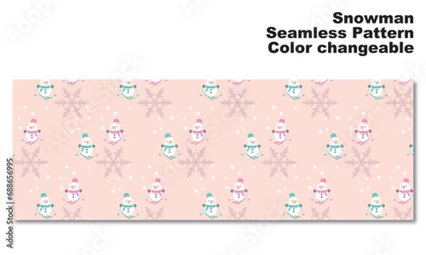 Obraz 雪だるまと雪の結晶をモチーフにした背景パターン、シームレス、グラフィック素材、ベクター