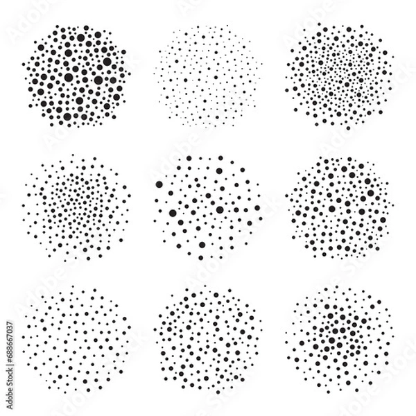 Fototapeta Abstract vector stipple circles brush stroke set