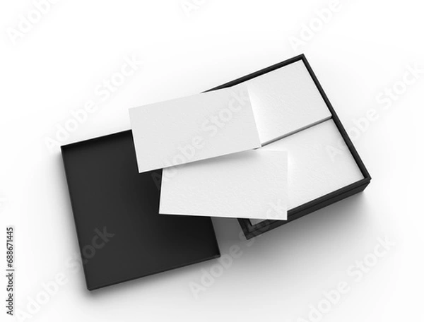 Obraz Front and back view business card template in a special box,
Cotton paper blank business card mockup