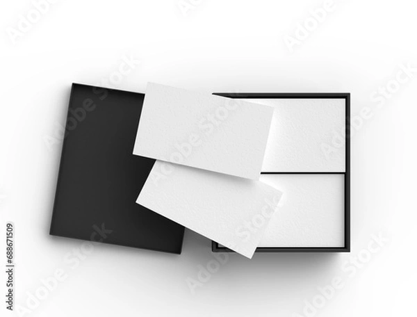 Obraz Front and back view business card template in a special box,
Cotton paper blank business card mockup