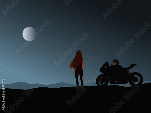 Obraz silhouette of a person riding a bike on a hill