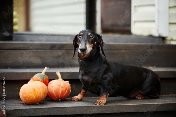 Obraz black and tan smooth-haired dachshund beautiful photo