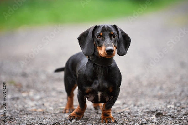 Obraz black and tan smooth-haired dachshund beautiful photo