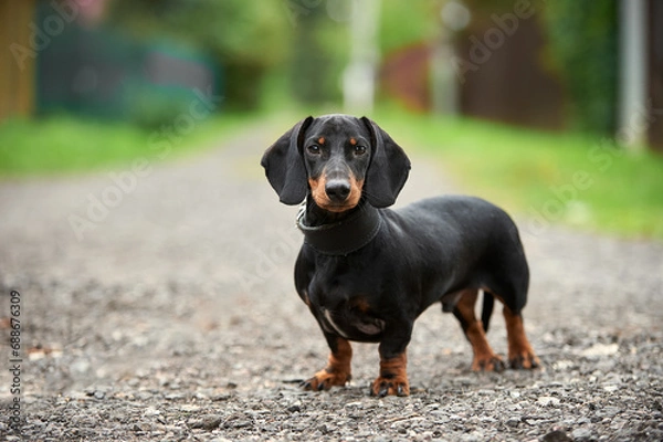 Obraz black and tan smooth-haired dachshund beautiful photo