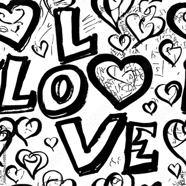 Obraz Seamless Decorative Love Letter Pattern, Graffiti for Textile Print for printed fabric design for Womenswear, underwear, activewear kidswear and menswear and Decorative Home Design, Wallpaper Print