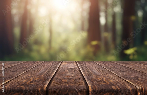 Obraz Wooden table or surface with blurred summer forest background
