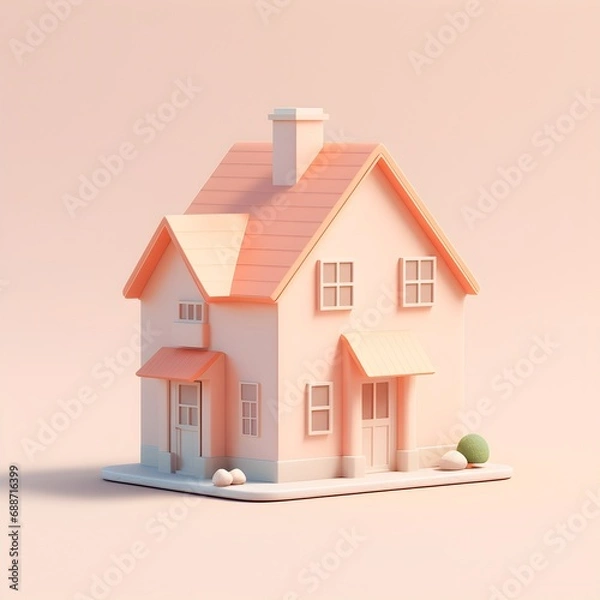Obraz Pastel Colored 3D Isometric House Illustration