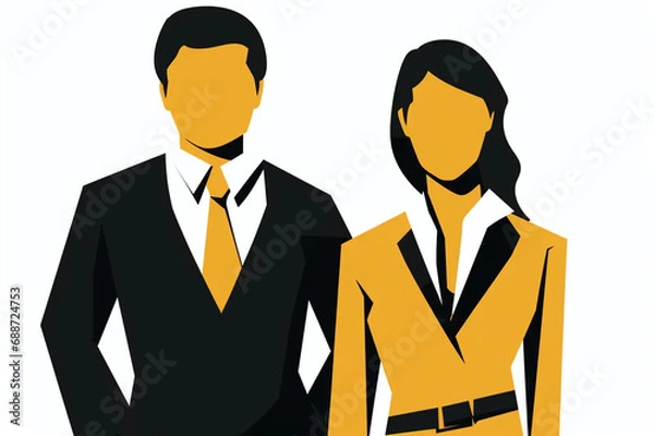 Fototapeta Icon of silhouettes of a man and woman in formal, business clothes on a white background with space for text