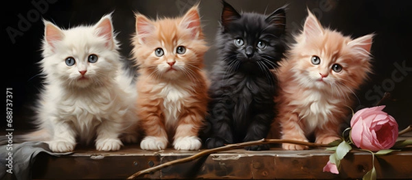 Fototapeta Four little kittens. The charm of cats. Generative AI