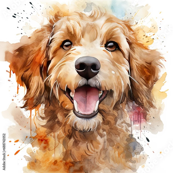 Fototapeta watercolor Goldendoodle clipart, Generative Ai