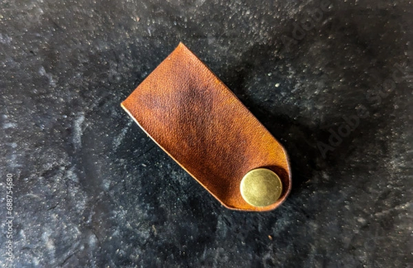 Obraz Handmade Leather Key Ring with Brass Snap 