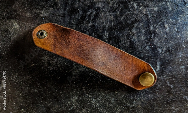 Obraz Handmade Leather Key Ring with Brass Snap 