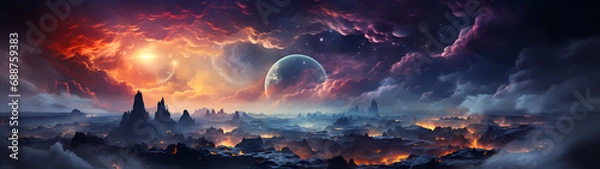 Fototapeta "Image of outer space, illustration, planets, and stars."