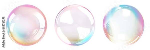 Fototapeta Set of soap bubbles isolated on a transparent background close-up. Flying soap bubbles in PNG format. Attributes of fun.