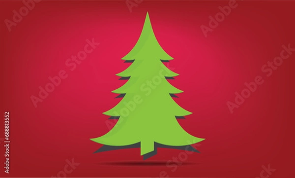 Obraz green pine spruce tree simple design red background wallpaper