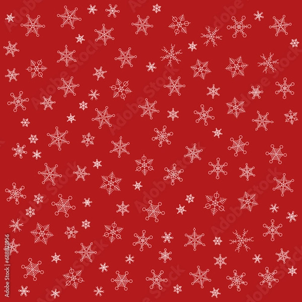 Fototapeta 空に舞う雪の結晶、赤背景、背景素材