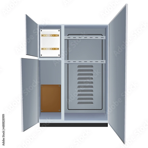 Obraz Electrical power switch panel with open door. Isolated vector illustration on white background