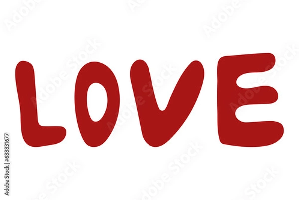 Fototapeta Love word hand drawn lettering. Modern calligraphy script love text. Vector illustration. Design for print on shirt, poster, banner. Pink color text on white background. Lovely print for tee shirt