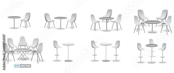 Fototapeta set of realistic trade exhibition chair and table or white blank exhibition kiosk or stand booth corporate commercial. 3D Render