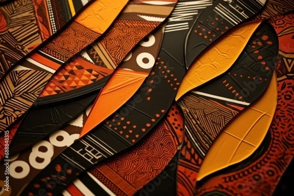 Fototapeta Colorful tribal pattern feathers arranged in closeup. Traditional art and craftsmanship.