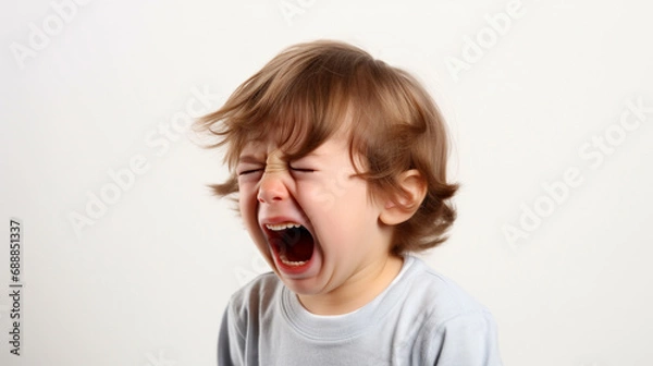 Fototapeta Angry boy screaming, upset, sad, negative attitude.Stressed child with bad behavior stubborn. mental health. Autism kid. ADHD concept.