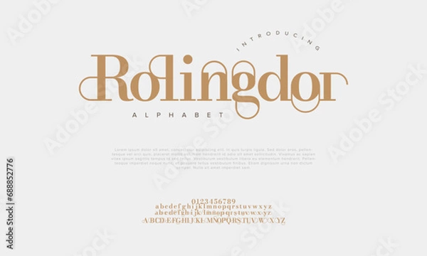 Fototapeta Rolingdor premium luxury elegant alphabet letters and numbers. Elegant wedding typography classic serif font decorative vintage retro. Creative vector illustration
