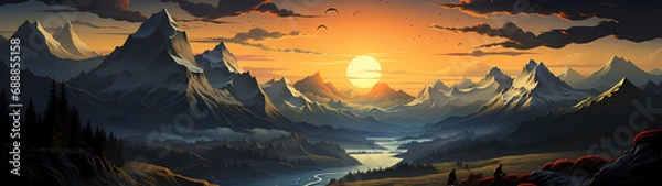 Obraz "Image of mountainous landscape, countryside, mountain range, illustration of mountains and snow."




