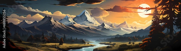 Obraz "Image of mountainous landscape, countryside, mountain range, illustration of mountains and snow."




