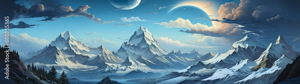 Obraz "Image of mountainous landscape, countryside, mountain range, illustration of mountains and snow."




