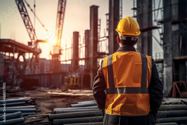 Fototapeta Back view of construction engineer
