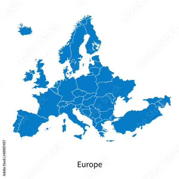 Obraz Szczegółowa mapa wektorowa Europy Mapa polityczna z granicami