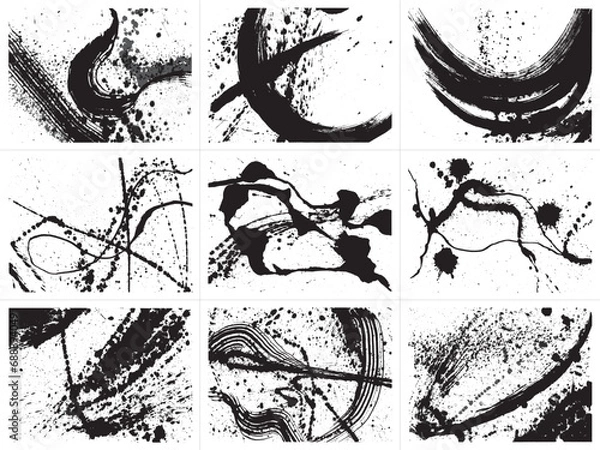 Obraz 墨素材のセット　手書きの毛筆イラスト