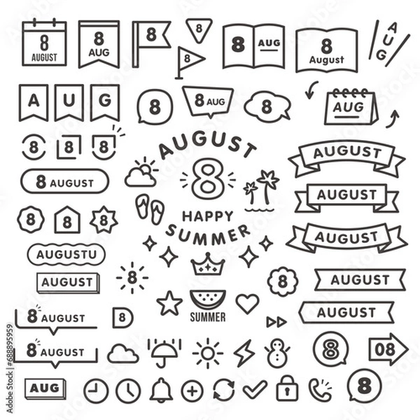 Obraz ８月のシンプルなベクターアイコンセット