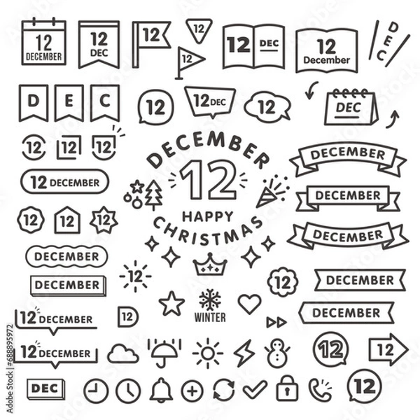 Fototapeta 12月のシンプルなベクターアイコンセット