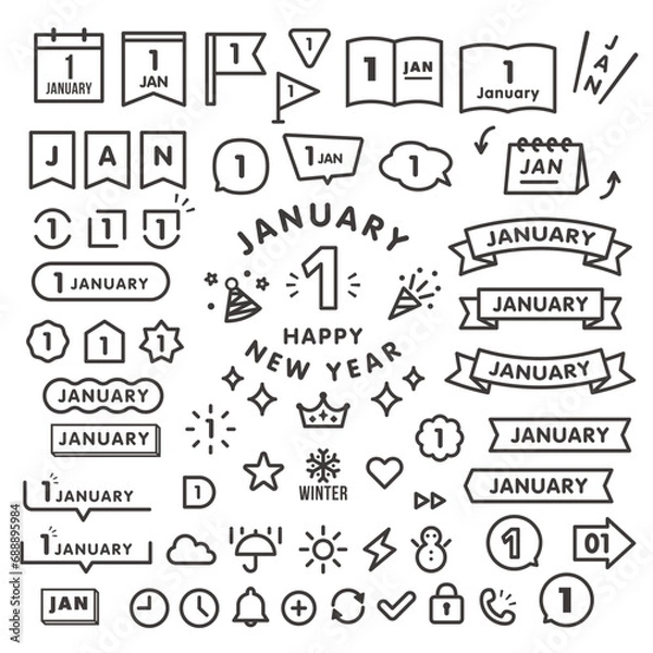 Fototapeta １月のシンプルなベクターアイコンセット