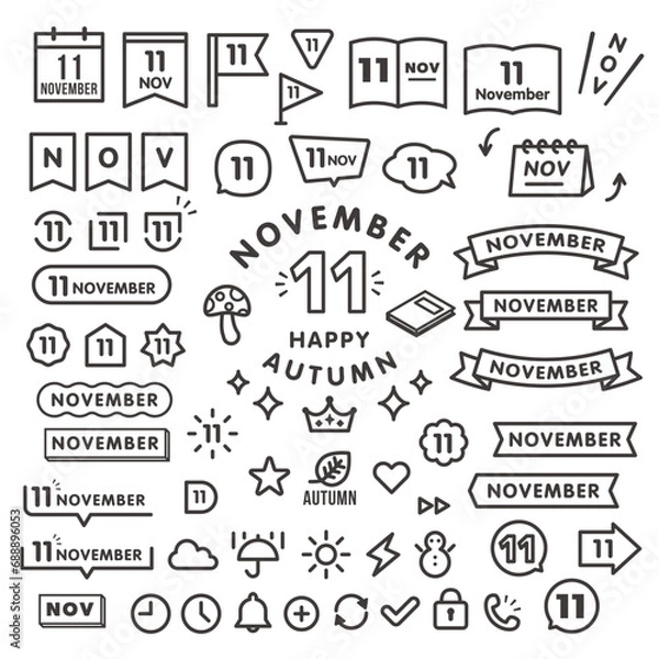 Fototapeta 11月のシンプルなベクターアイコンセット