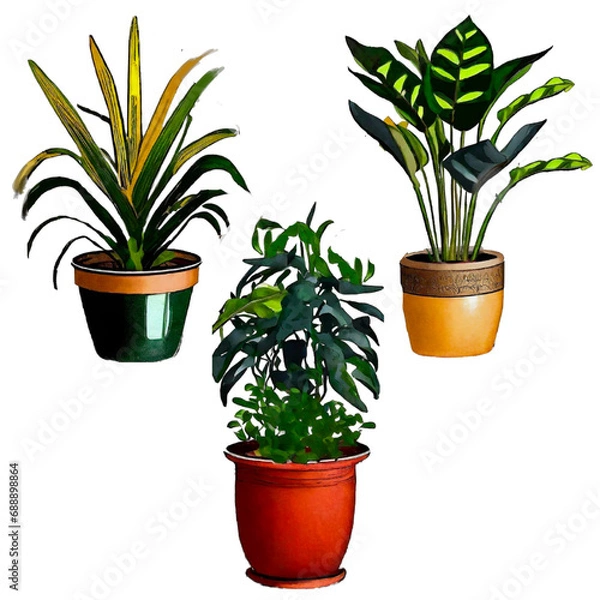 Obraz 観葉植物の鉢植11　イラスト　　Generative AI
