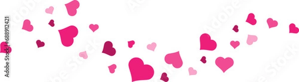Obraz Hearts border in wave shape. Pink hearts border. Heart in the wave shape vector. Valentine's Day element decoration. Love concept. Flying pink hearts confetti.