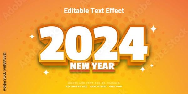Obraz 2024 3D Text Effect with Bright Orange Color