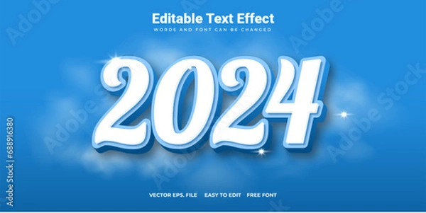 Obraz 2024 Text Effect with a Cloudy Backdrop and a Sky-Blue Background