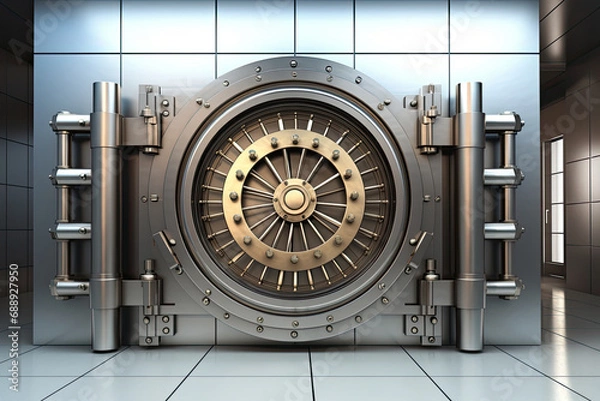 Fototapeta Banking Security image of a bank vault or a secure digital lock, symbolizing the safety and security of banking services.