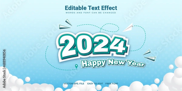 Obraz 2024 text effect with clouds and paper planes