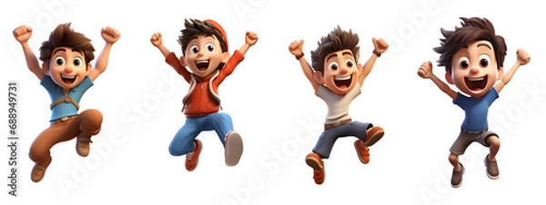Fototapeta 3d boy jumping for joy 3d rendring isolated on white background. Generative AI.