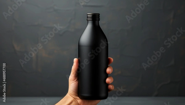 Obraz Dark bottle hold by a man