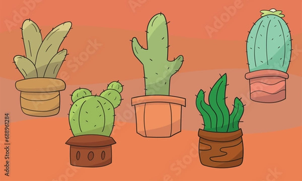 Fototapeta cute cactus in a pot various shapes. vector with background